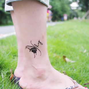 纹身贴防水女蝴蝶+英文，性感脚踝小刺青，韩国持久仿真纹身贴纸