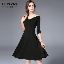 2017新款女装中长款宴会高贵晚礼服赫本小黑