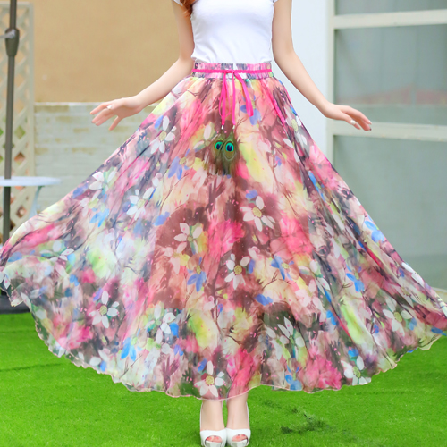Юбка Летом 2015 цветочный длинная юбка большие качели шифон юбка цветочный ...
