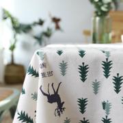 韩式风格棉麻绿色小树现代简约清新桌布台布茶几布餐桌布