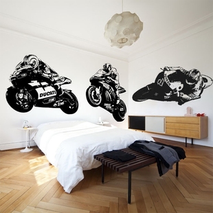 摩托车墙贴画人物赛车酒吧俱乐部 男生宿舍卧室定制壁纸贴纸贴花