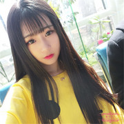 女生假发长直发整顶发型，中分齐刘海黑色长发，韩国流行仿真网红