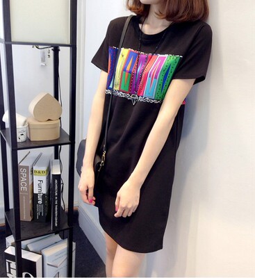 2015韩版初秋季新品修身显瘦A字裙中长款时尚长袖大码连衣裙女潮