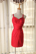 洛森D089大红色短款直身裙晚礼服外贸原单复古优雅宴会新娘结婚
