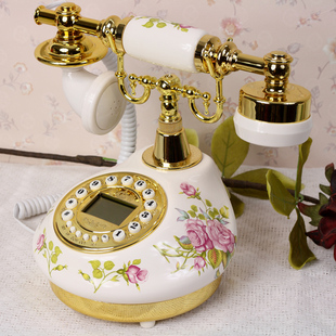 屯奇居精美白色陶瓷仿古电话机装饰品复古田园固定电话座机摆件