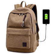 双肩包女帆布2021韩版学院风充电书包小清新外置USB旅行背包