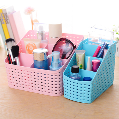 桌面多格化妆品收纳遥控器杂物分类收纳整理盒藤编造型五格