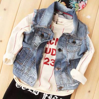 2014秋季新款外贸原单男童女童牛仔<em>马甲</em>宝宝