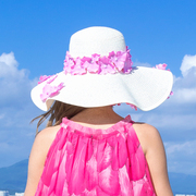 海南女夏天花朵沙滩帽三亚旅游度假遮阳帽大檐帽大草帽子可折叠