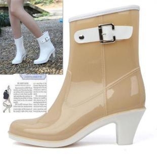 2024春季韩国花型高跟女雨中筒棉雨靴防滑女士保暖可脱卸水鞋