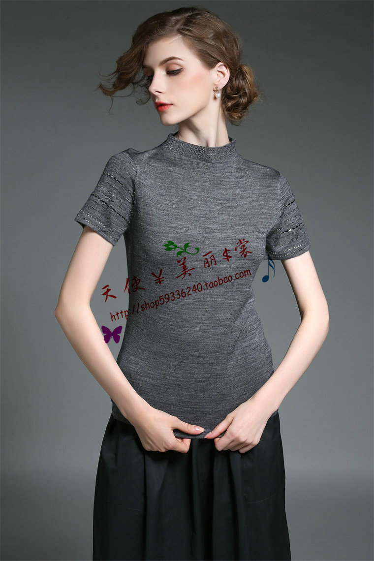 five sister Hong Kong Five sisters quality goods 2015 Autumn new Stand collar Hot stamping Short sleeved Self cultivation Versatile sweaterin the Women's clothing/Boutique , Sweaters category - from Buy2taobao.com to provide professional Taobao agent buy service