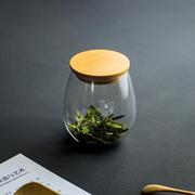 透明玻璃茶叶罐密封储藏罐大小号竹木盖茶罐茶仓外出便携功夫茶具