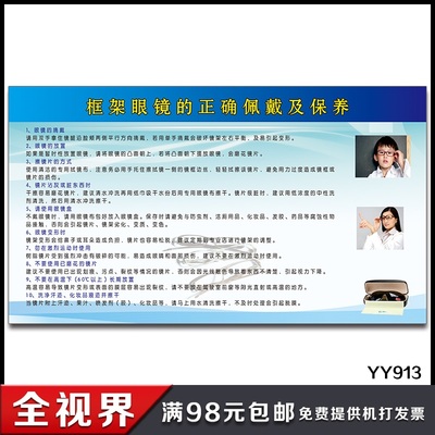 框架眼镜的正确佩戴及保养知识挂图 医院眼科走廊布置