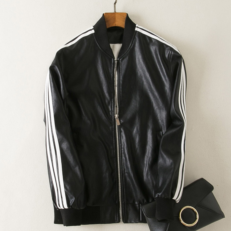 2019欧美新款春秋棒球领短款pu皮衣机车服男女情侣运动外套皮夹克|msdalam kategori Butik wanita / wanita, pakaian kulit - dari Buy2taobao.com untuk memberikan perkhidmatan ejen Taobao profesional membeli