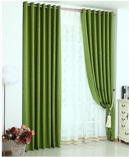 简约窗帘布绿色高档客厅卧室窗帘纯色棉麻风格遮光窗帘青草嫩绿