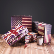 英伦国旗老式复古手提箱木箱橱窗陈列拍摄道具箱子木质装饰摆件