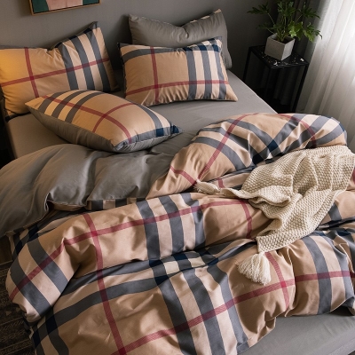 床上四件套北欧风棉床上床品格子床单，北欧简约被套1.8床笠三4件套