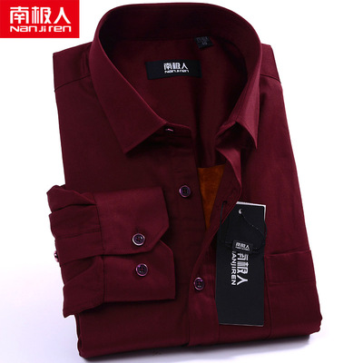 暖衬衫男士纯棉加绒加厚冬季全棉保暖衬衣男酒
