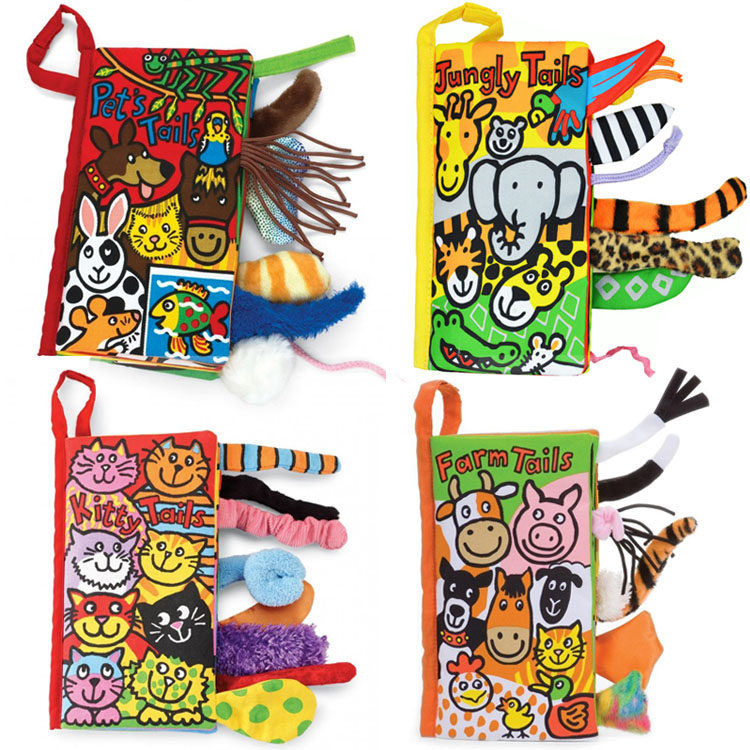 满68包邮 婴儿立体多触感响纸布书 教宝宝认识动物的尾巴