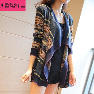 【图】韩版宽松<em>不规则针织</em>衫<em>女开衫</em> 提花毛衣