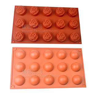 15连硅胶半圆/玫瑰形烘焙模具矽模蛋糕模具烤箱用 食品级硅胶无味