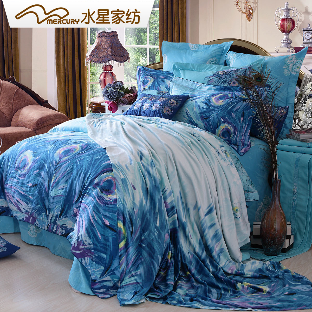 Mercury textile Tencel printing Four piece suit Double 1.5 rice 1.8m European style Countryside lace bedding 4 setsin the Bedclothes , Bedding Sets/Family of four/Multiple sets of category - from Buy2taobao.com to provide professional Taobao agent buy service