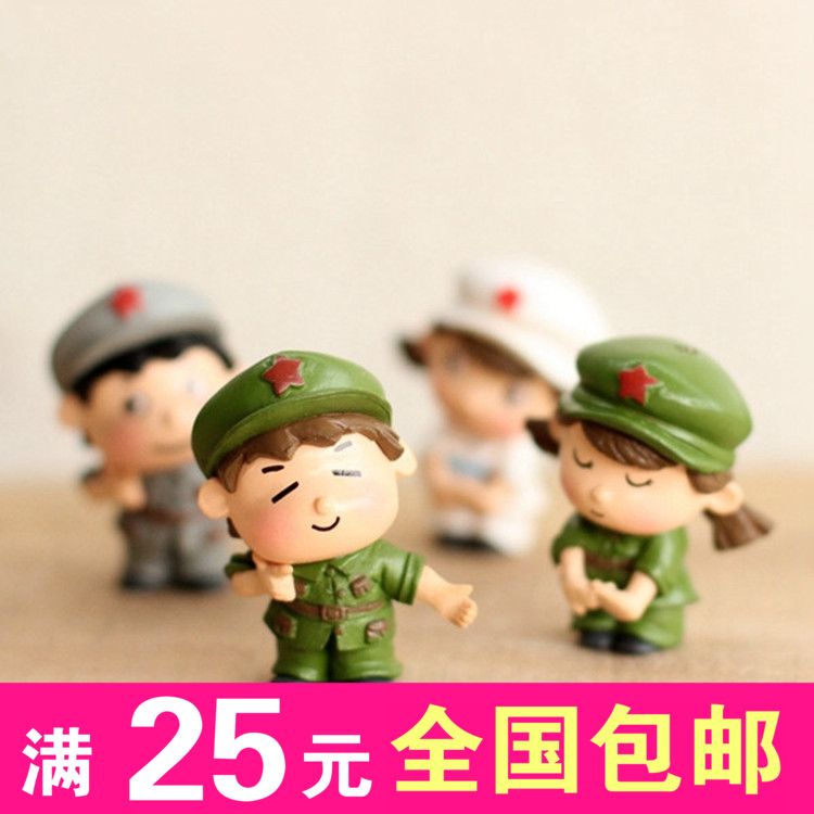 苔藓微景观饰品 情侣军服兵哥哥妹妹公仔 DIY组装小摆件