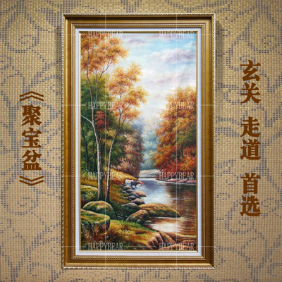 小乐熊 纯手绘欧式竖版玄关风景油画进门山水