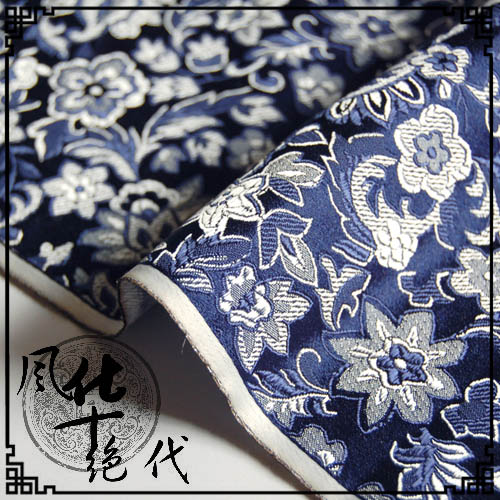 中式古装唐装旗袍汉服娃衣COS服装面料/织锦——藏蓝底银色开口笑|ruв категории Аксессуары, швейной ткань, ткань - от Buy2taobao.com для оказания профессиональной услуги покупки агента Taobao