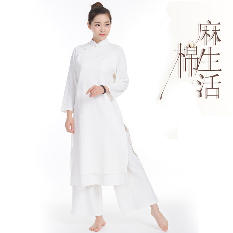棉麻瑜伽服中国风禅服女居士禅修服宽松阔腿裤长袍两件茶人服套装在类目 运动/瑜伽/健身/球迷用品, 瑜伽, 瑜伽服中 - 来自Buy2taobao.com提供专业的淘宝代购服务