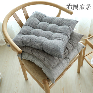 素色日式风格简约棉麻榻榻米，坐垫椅垫馒头垫防滑系带冬季加厚