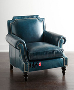 美式新古典单人沙发欧式实木皮艺高背椅办公老虎椅接待沙发