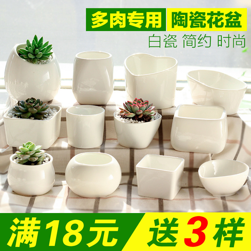 简约多肉花盆盆器 多肉植物花盆 创意陶瓷小花盆白色肉肉植物盆