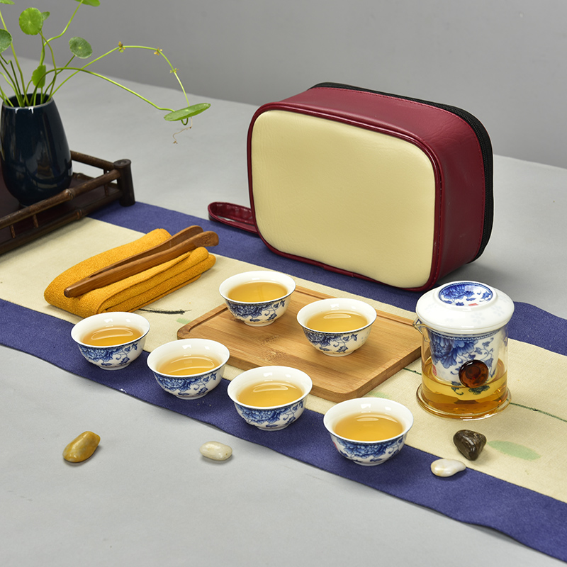 青花瓷玻璃红茶泡茶器双耳陶瓷功夫旅行茶具套装干泡盘简易便携包在类目 餐饮具, 茶具, 功夫茶具中 - 来自Buy2taobao.com提供专业的淘宝代购服务