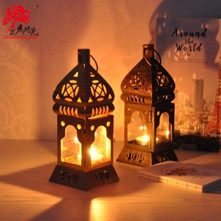 花马时光欧式地中海摩洛哥金色铁艺，玻璃烛台风灯中东风格家居装饰