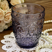 zakka欧式复古刻花浮雕彩色玻璃水杯茶杯果汁牛奶早餐饮料杯