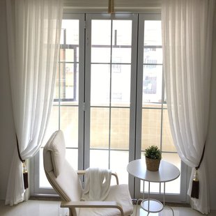 定制柔软棉麻纯白色纱窗帘现代简约北欧素色客厅阳台飘窗纱帘成品