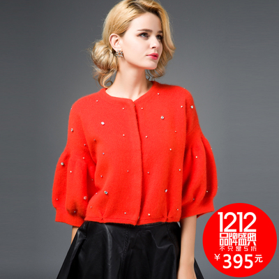 2015秋冬长毛貂绒开衫外套女加厚水貂绒衫毛衣针织短款 貂绒大衣