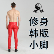 皮裤男士薄款紧身小脚，韩版潮摩托车机车皮，裤子pu长裤防水个性帅气