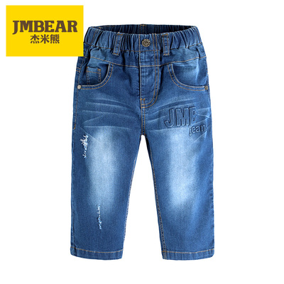 杰米熊童装男童牛仔七分裤 男童牛仔裤夏修身