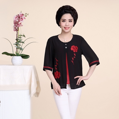 夏装中老年人长袖衬衫女春秋装60上衣服装老人衬衫70岁奶奶80女装