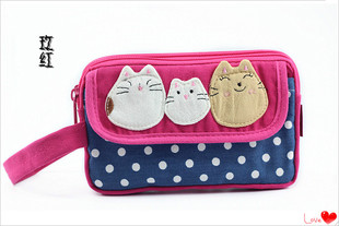 小清新红色qq猫手机零钱包，三星苹果宽屏手机包袋杂物女士手包包