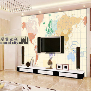 简约现代抽象格调彩色世界地图墙纸壁纸大型壁画电视沙发背景墙