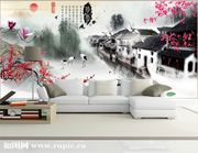 新中式淡雅大型壁画梅花仙鹤图客厅卧室书房背景墙纸壁纸工笔花鸟