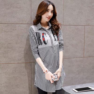 2016春装新款女装中长款刺绣印花女士白衬衣