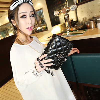 2014新款韩版女包菱格链条包单肩斜跨包时尚女包