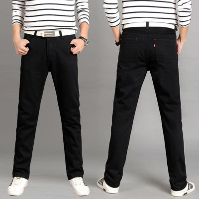 牛仔裤男黑色休闲加厚款直筒长裤中腰青年修身