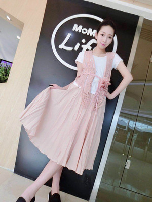标题优化:2015春夏新款韩版气质淑女连衣裙中长修身显瘦百褶裙三件套装