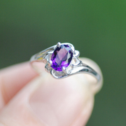 紫色恋人天然紫水晶戒指女纯银宝石戒指石榴石戒指银饰品首饰戒子