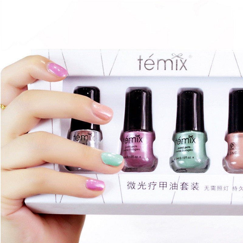 美甲晶莹速干持久7天TEMIX微光疗指甲油4瓶套装无需照灯多色可选